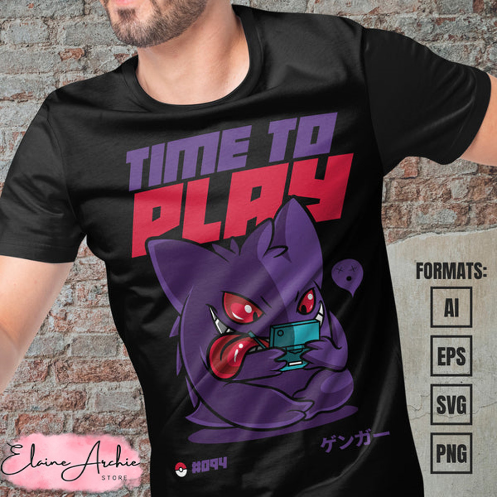 Premium Gengar Pokemon Anime Vector T-shirt Design Template #3.jpg