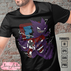 premium gengar pokemon anime vector t-shirt design template