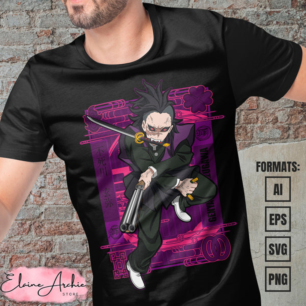 Premium Genya Demon Slayer Anime Vector T-shirt Design Template.jpg