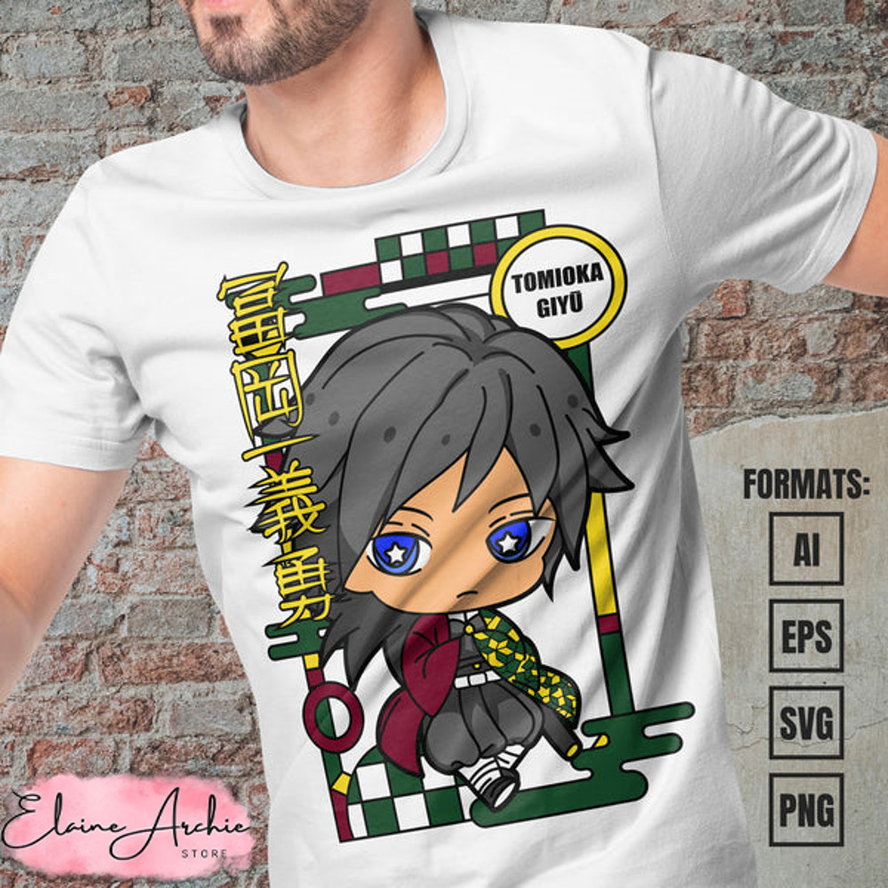 Premium Giyu Tomioka Chibi Demon Slayer Anime Vector T-shirt Design Template.jpg