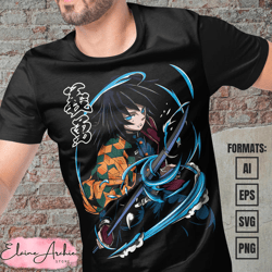 premium giyu tomioka demon slayer anime vector t-shirt design template