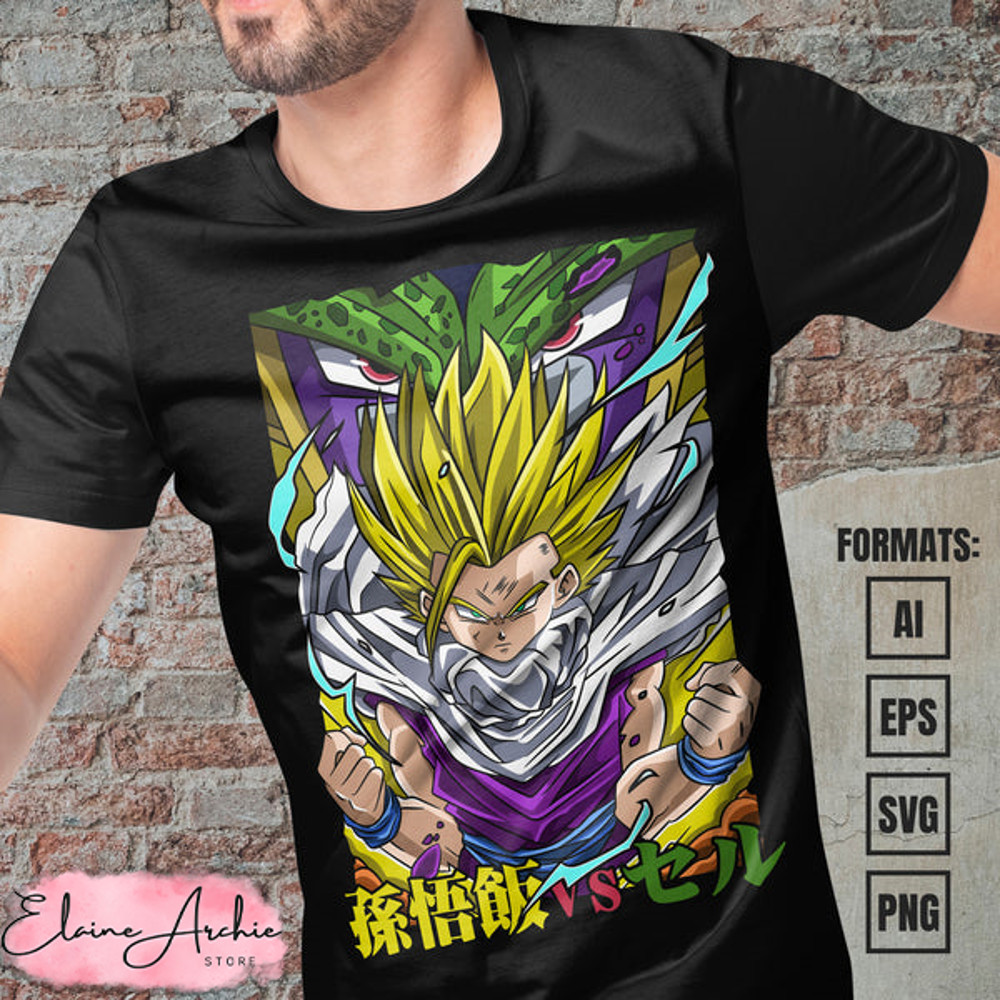 Premium Gohan x Cell Dragon Ball Anime Vector T-shirt Design Template.jpg