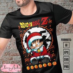 premium goku kid christmas dragon ball anime vector t-shirt design template