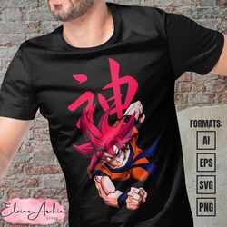 premium goku ssg dragon ball anime vector t-shirt design template