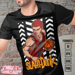 premium hanamichi sakuragi slam dunk anime vector t-shirt design template