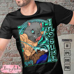 premium inosuke demon slayer anime vector t-shirt design template 8