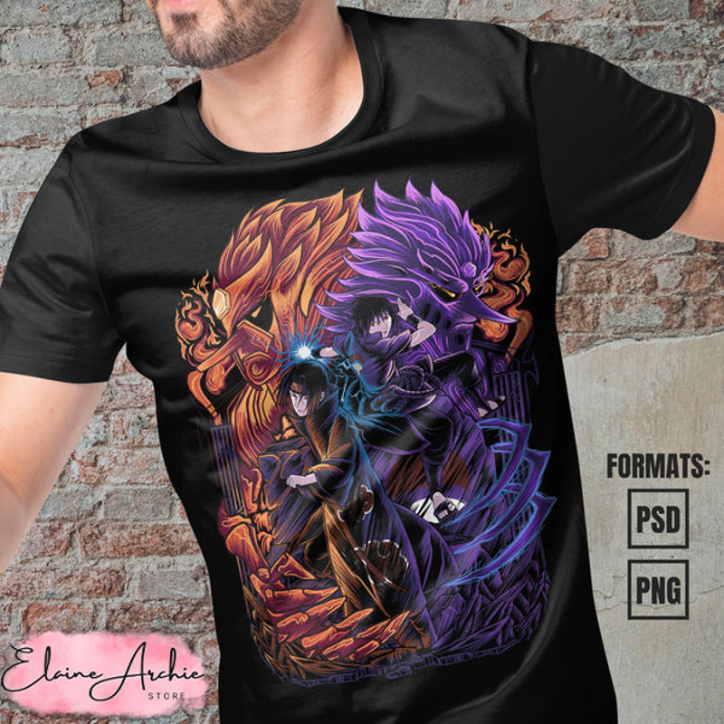 Premium Itachi x Sasuke Uchiha Naruto Anime Vector T-shirt Design Template.jpg
