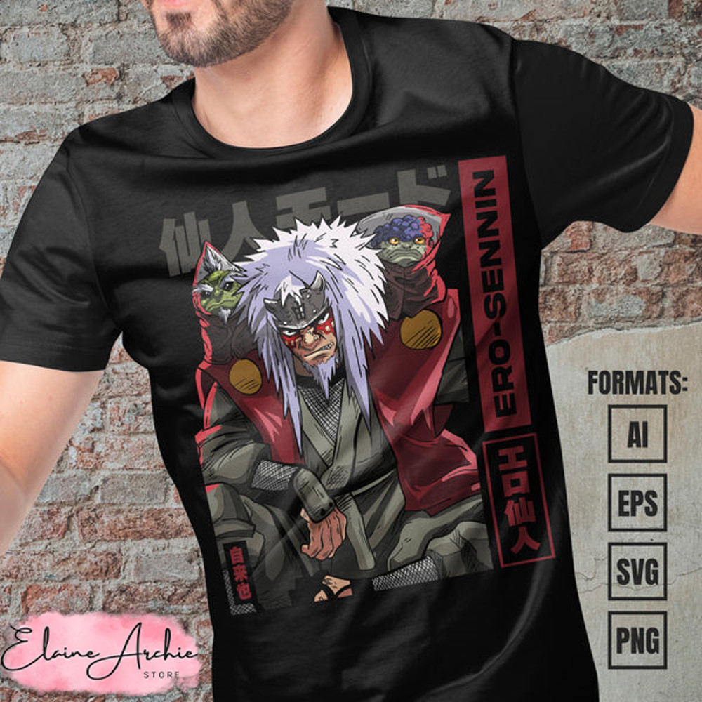 Premium Jiraya Sage Mode Naruto Anime Vector T-shirt Design Template.jpg