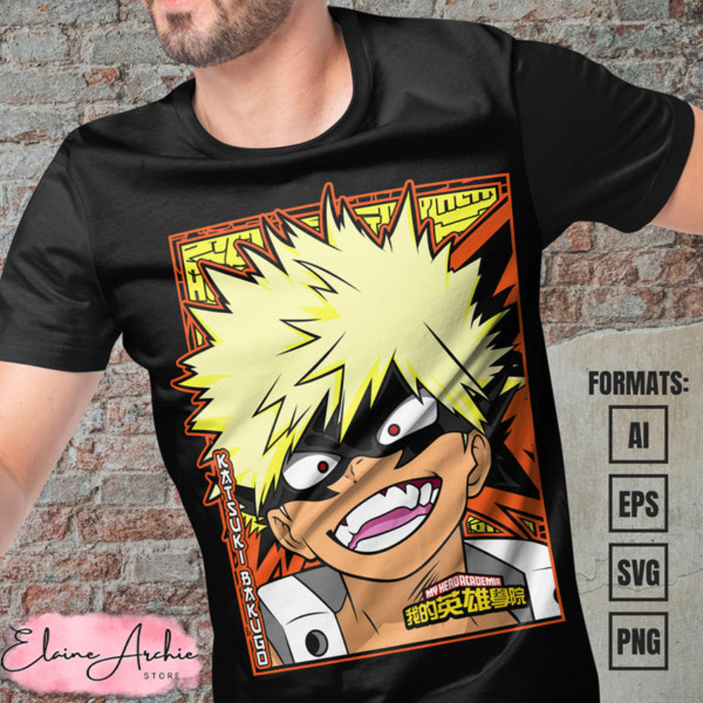 Premium Katsuki Bakugo My Hero Academia Anime Vector T-shirt Design Template #4.jpg