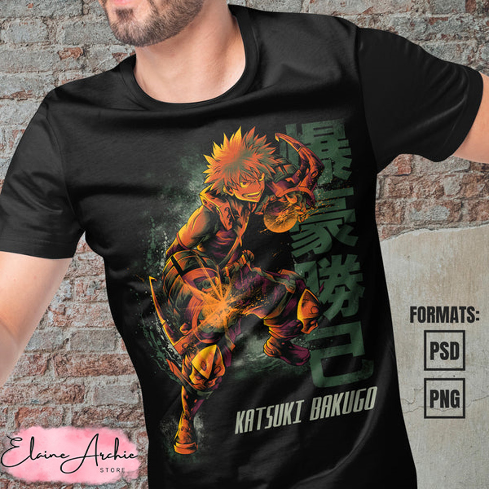 Premium Katsuki Bakugo My Hero Academia Anime Vector T-shirt Design Template.jpg