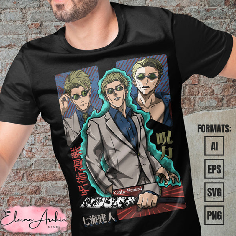 Premium Kento Nanami Jujutsu Kaisen Anime Vector T-shirt Design Template.jpg