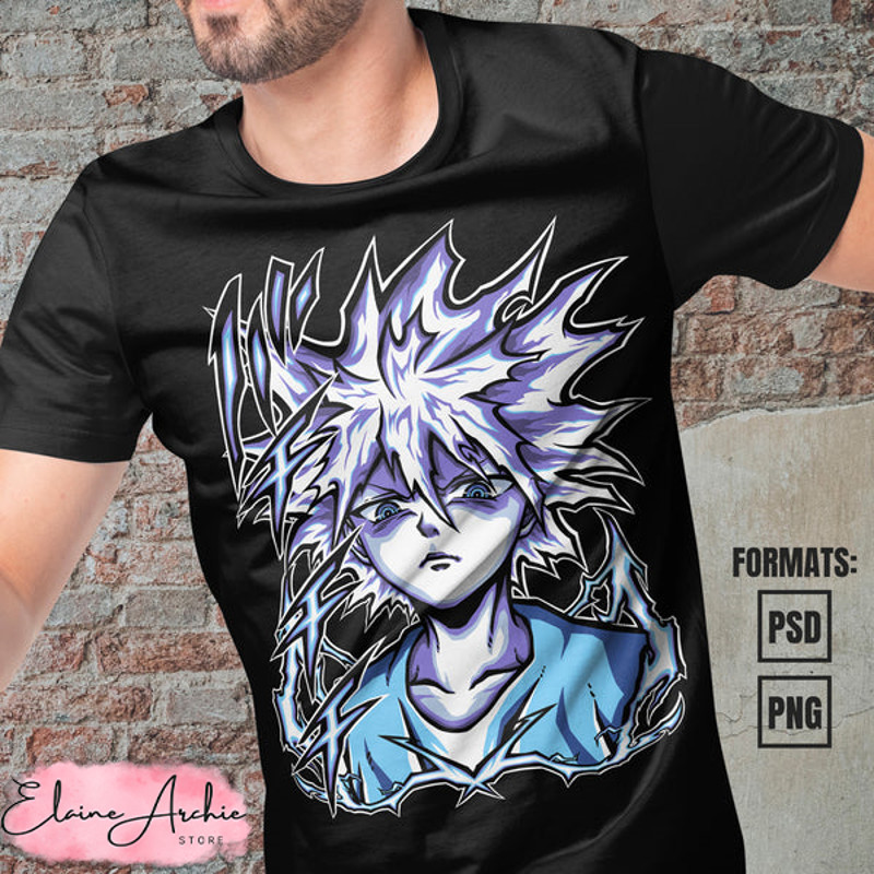 Premium Killua Hunter x Hunter Anime Vector T-shirt Design Template #6.jpg