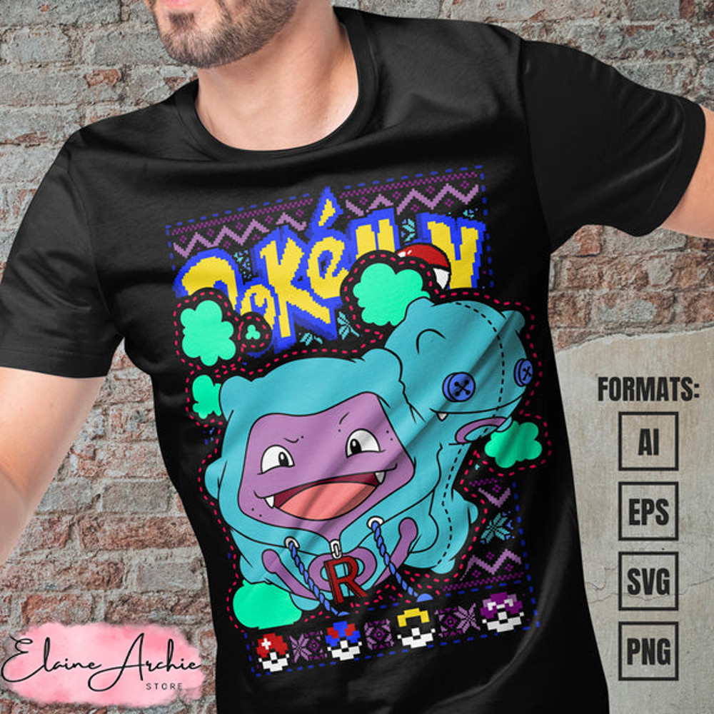 Premium Koffing Christmas Pokemon Anime Vector T-shirt Design Template.jpg