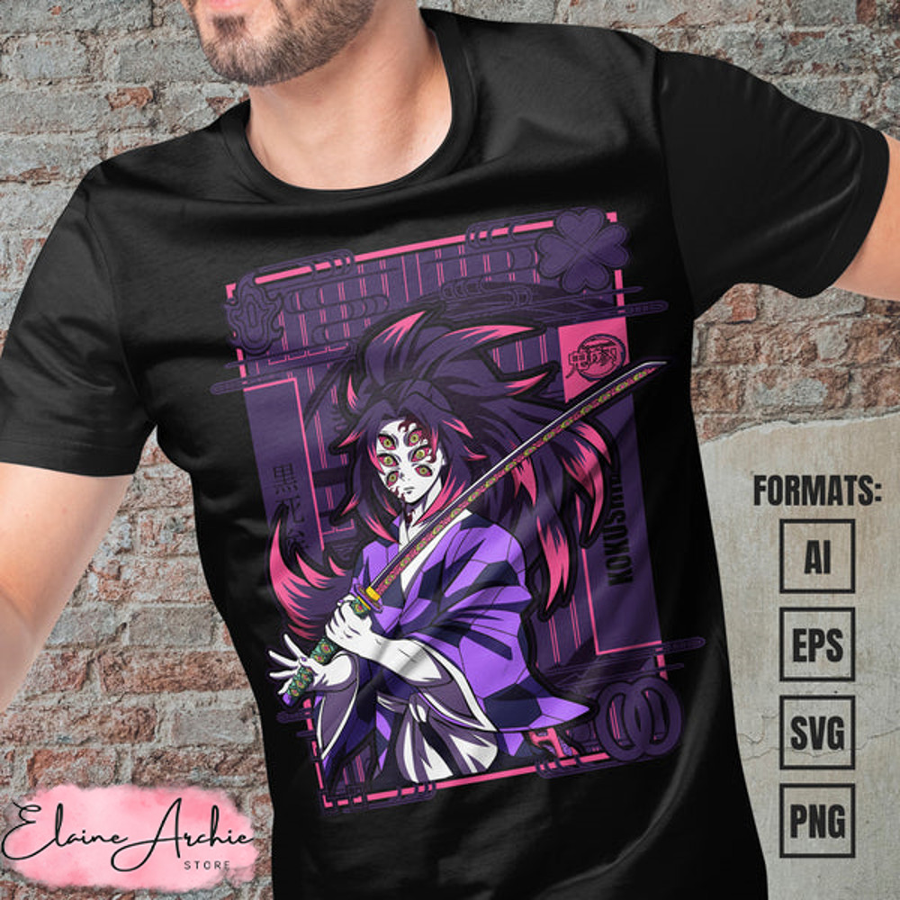Premium Kokushibo Demon Slayer Anime Vector T-shirt Design Template #6.jpg