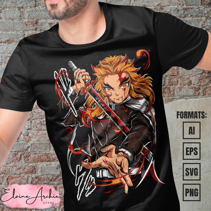 Premium Kyojuro Rengoku Demon Slayer Anime Vector T-shirt Design Template #2.jpg