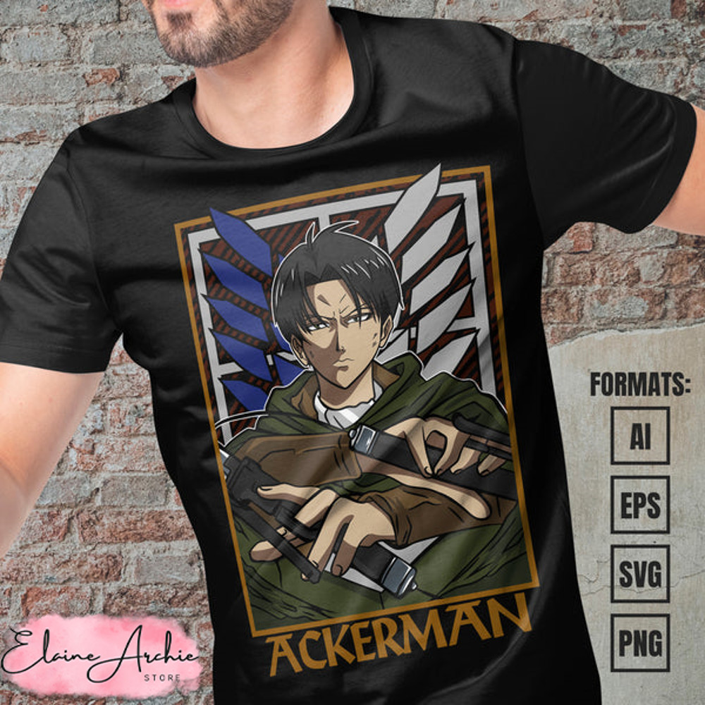 Premium Levi Ackerman Attack on Titan Anime Vector T-shirt Design Template.jpg
