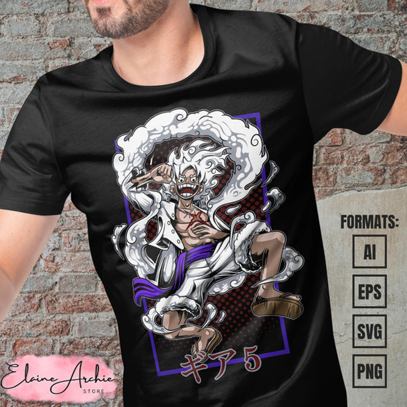 Premium Luffy Gear 5 One Piece Anime Vector T-shirt Design Template #10.jpg