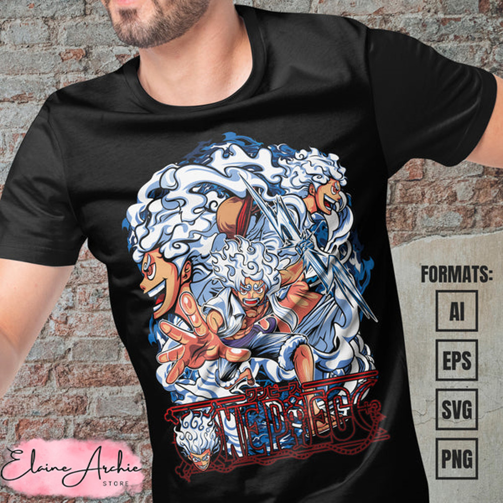Premium Luffy Gear 5 One Piece Anime Vector T-shirt Design Template #12.jpg