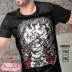 premium luffy gear 5 one piece anime vector t-shirt design template 15