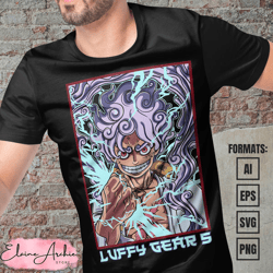 premium luffy gear 5 one piece anime vector t-shirt design template 16