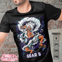 premium luffy gear 5 one piece anime vector t-shirt design template 17