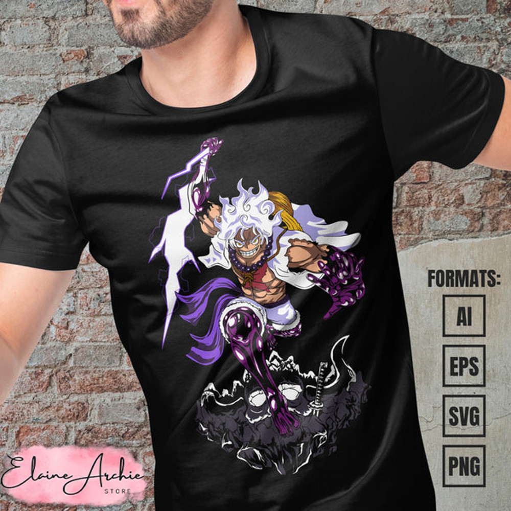Premium Luffy Gear 5 One Piece Anime Vector T-shirt Design Template #2.jpg