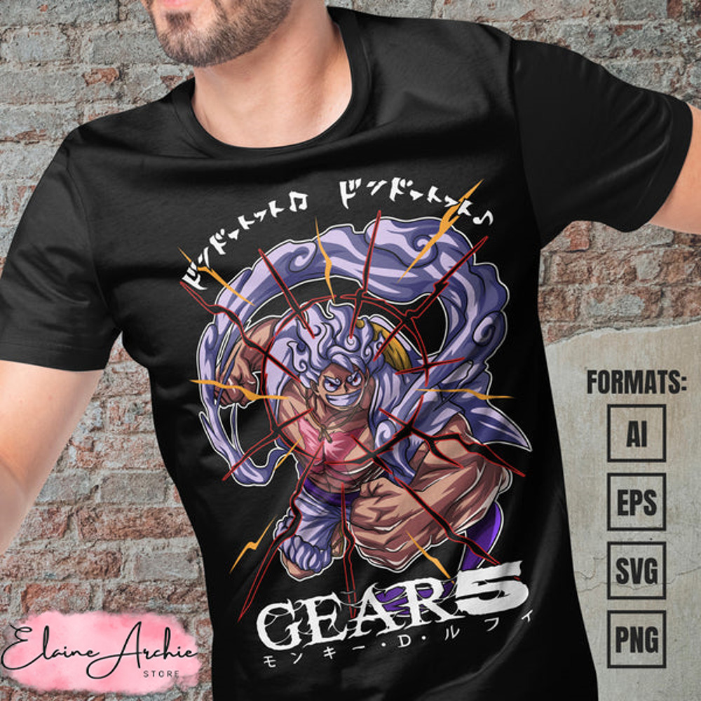 Premium Luffy Gear 5 One Piece Anime Vector T-shirt Design Template #20.jpg