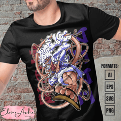 premium luffy gear 5 one piece anime vector t-shirt design template 23