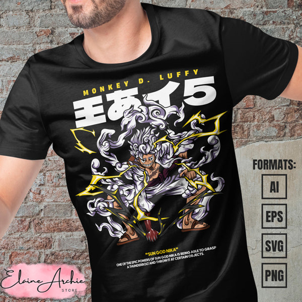 Premium Luffy Gear 5 One Piece Anime Vector T-shirt Design Template #6.jpg