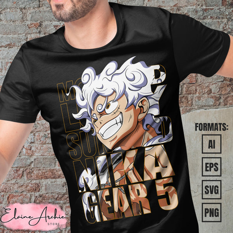 Premium Luffy Gear 5 One Piece Anime Vector T-shirt Design Template #8.jpg