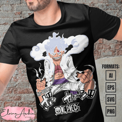 premium luffy gear 5 one piece anime vector t-shirt design template