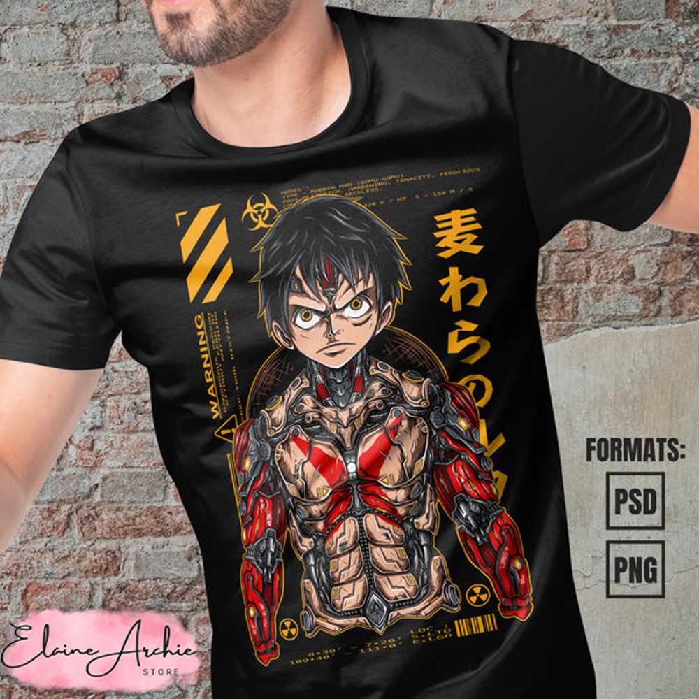 Premium Luffy Mecha One Piece Anime Vector T-shirt Design Template.jpg