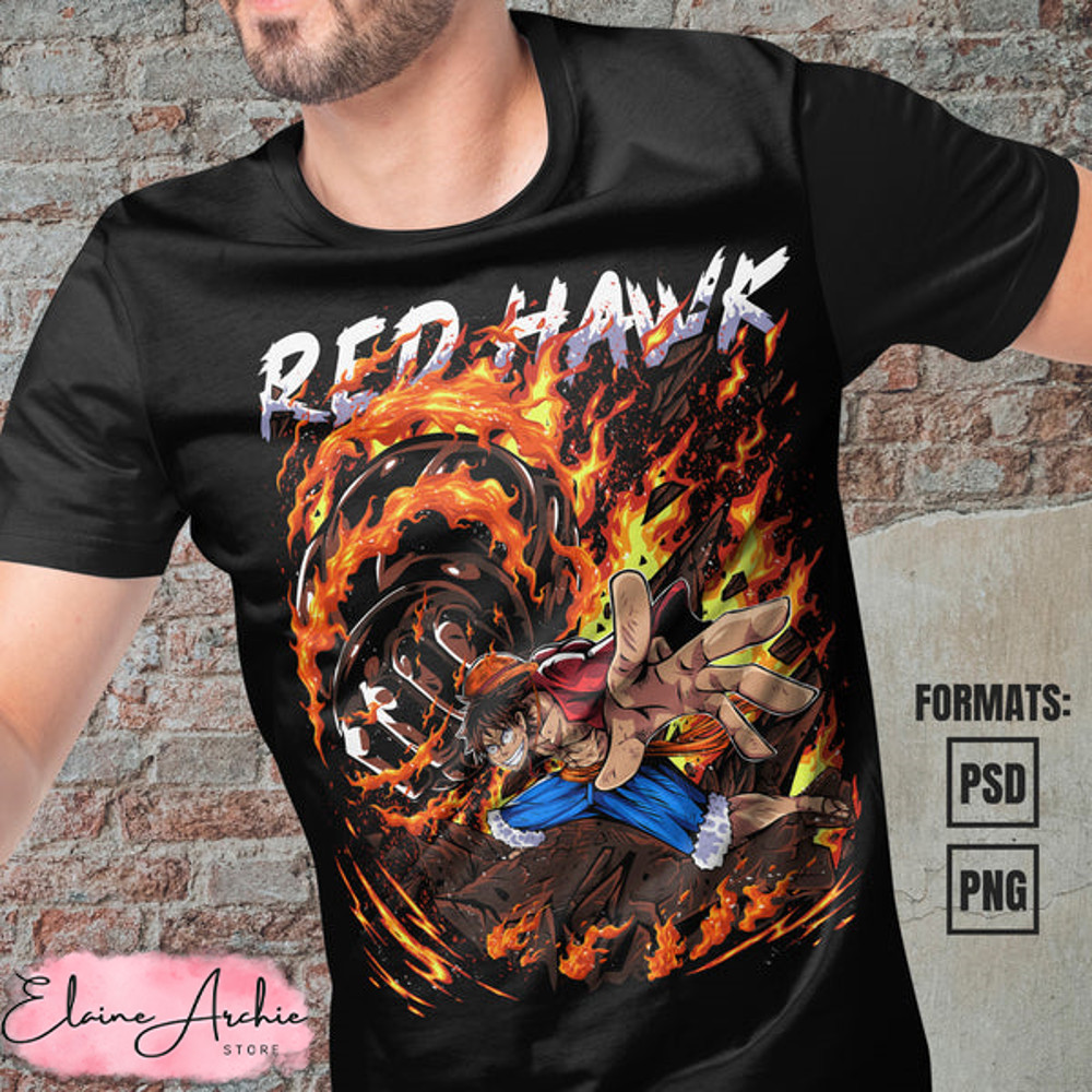 Premium Luffy Red Hawk One Piece Anime Vector T-shirt Design Template.jpg