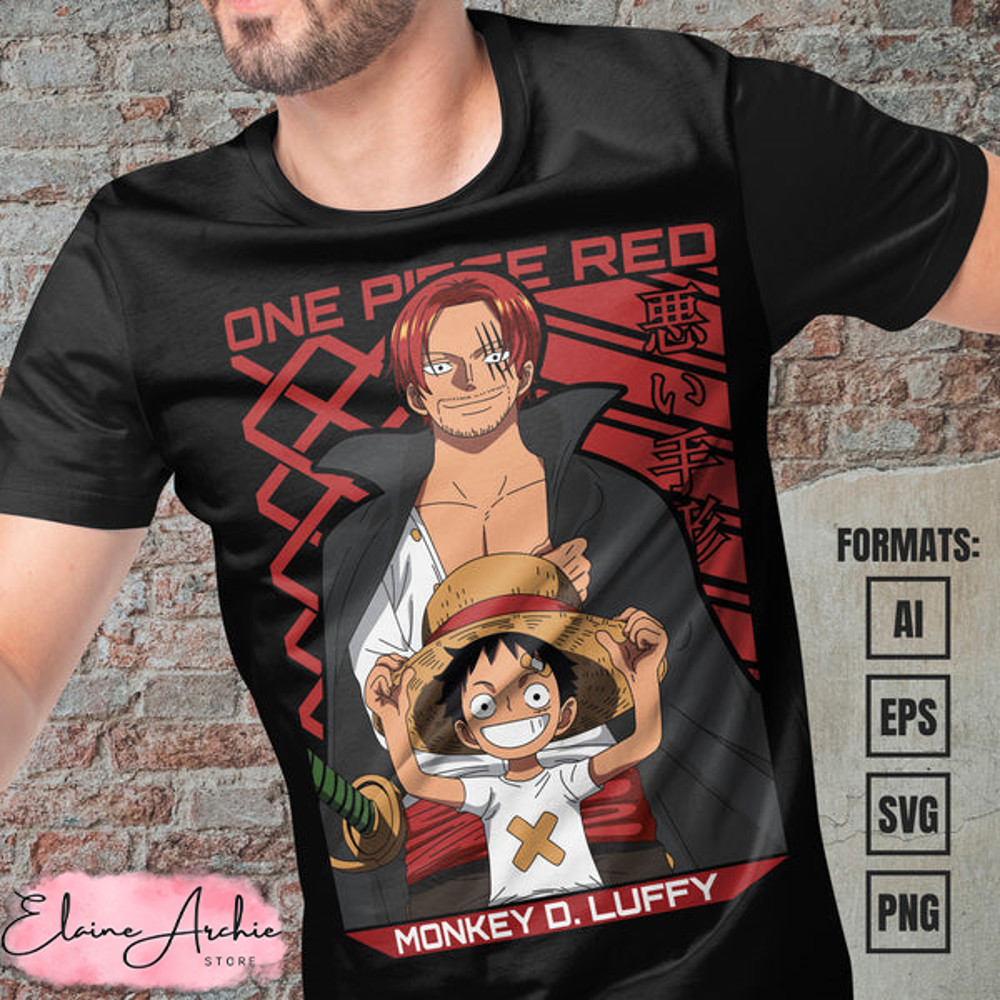 Premium Luffy x Shanks One Piece Anime Vector T-shirt Design Template.jpg