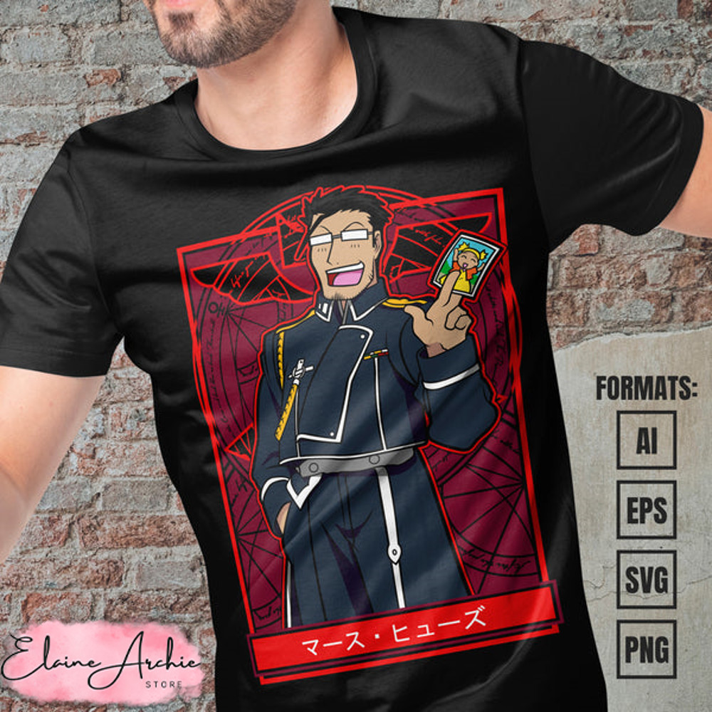 Premium Maes Hughes Fullmetal Alchemist Anime Vector T-shirt Design Template.jpg