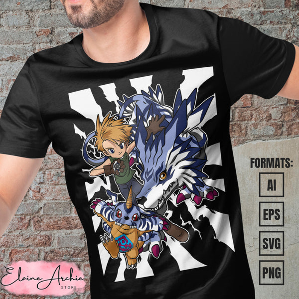 Premium Matt x Gabumon Digimon Anime Vector T-shirt Design Template.jpg