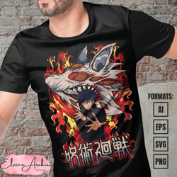 premium megumi fushiguro jujutsu kaisen anime vector t-shirt design template