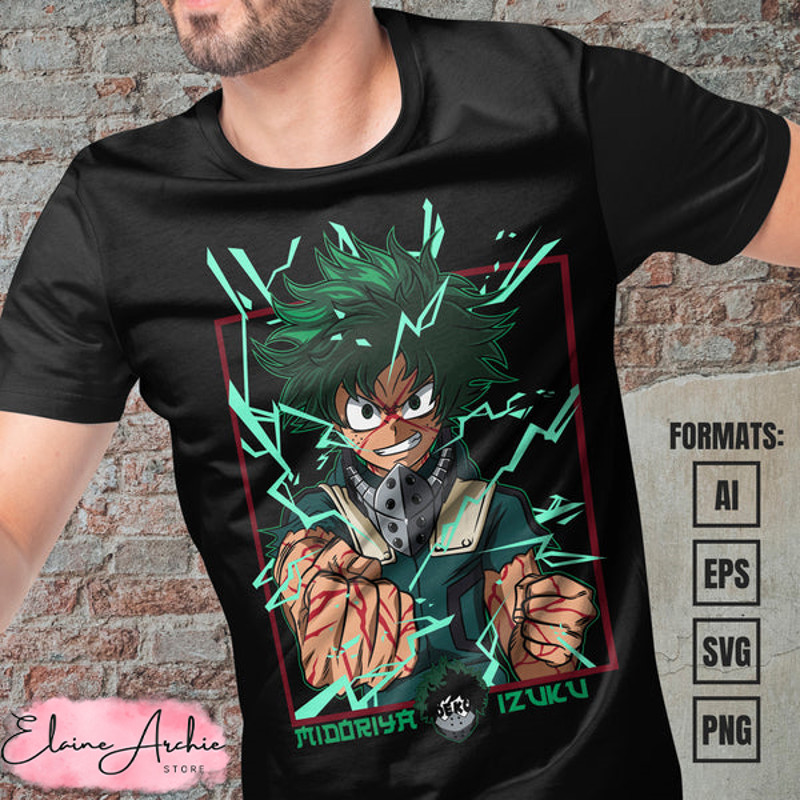 Premium Midoriya Izuku My Hero Academia Anime Vector T-shirt Design Template.jpg