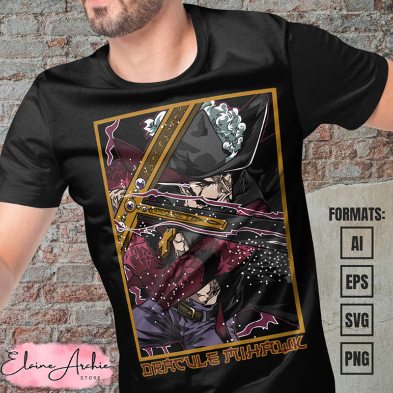 Premium Mihawk One Piece Anime Vector T-shirt Design Template #2.jpg