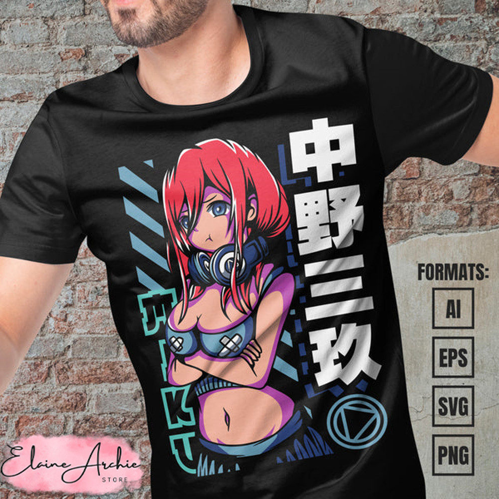 Premium Miku Nakano The Quintessential Quintuplets Anime Vector T-shirt Design Template.jpg