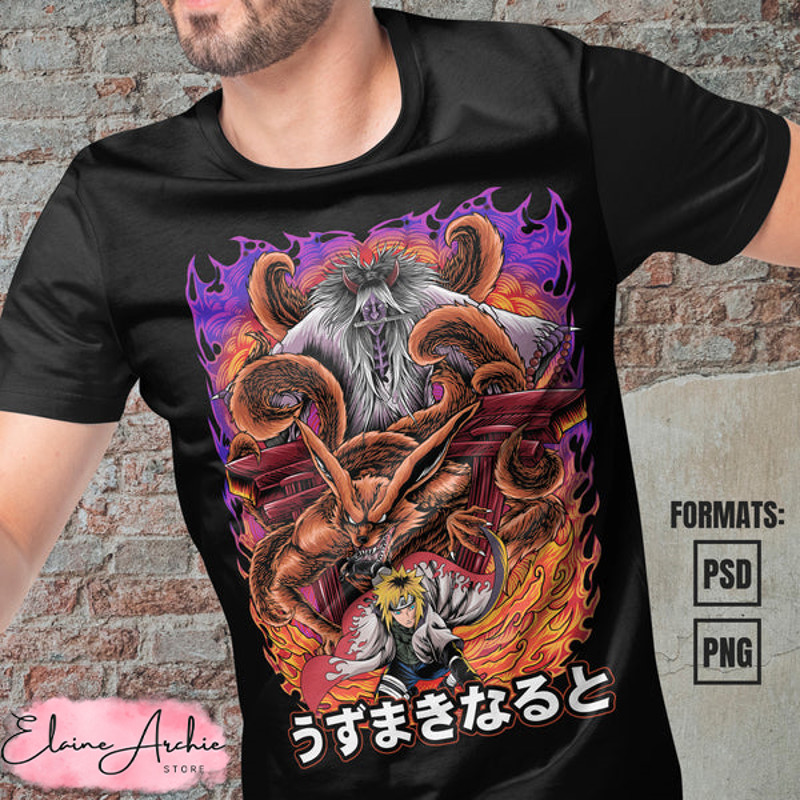 Premium Minato x Kurama Naruto Anime Vector T-shirt Design Template.jpg