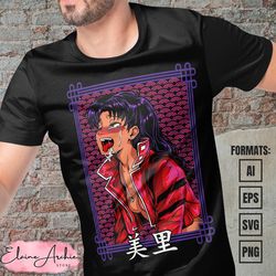 premium misato neon genesis evangelion anime vector t-shirt design template
