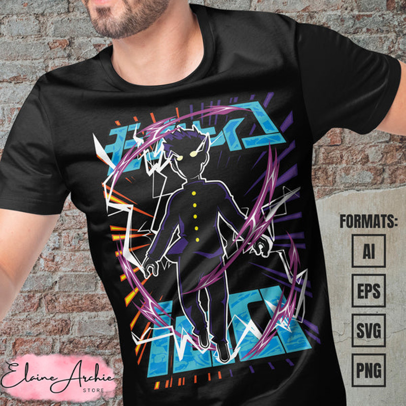 Premium Mob Psycho 100 Anime Vector T-shirt Design Template #2.jpg