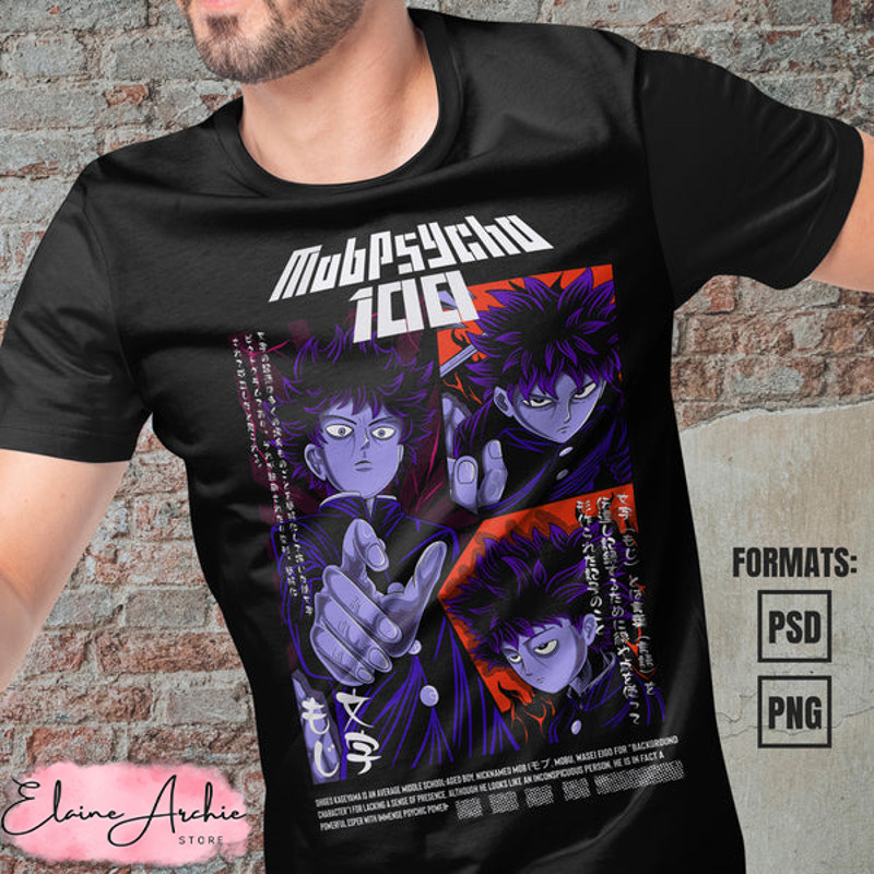 Premium Mob Psycho 100 Anime Vector T-shirt Design Template.jpg