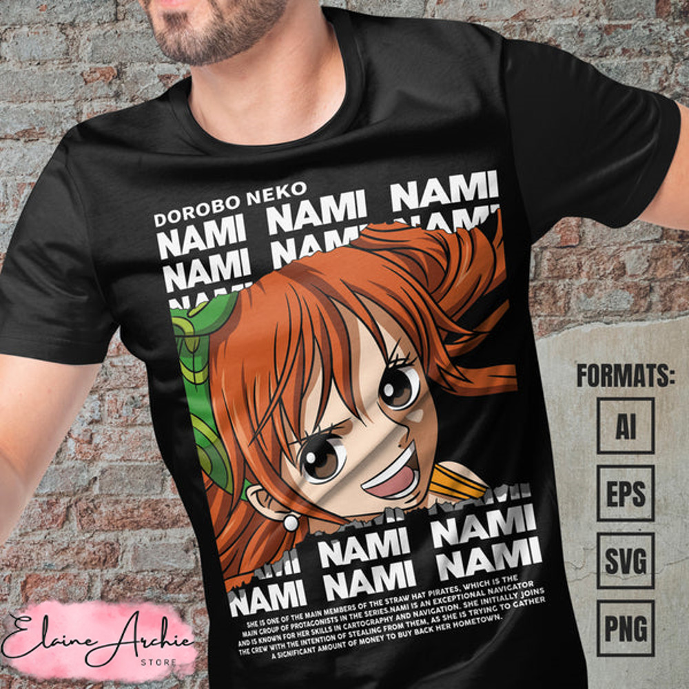 Premium Nami One Piece Anime Vector T-shirt Design Template #3.jpg
