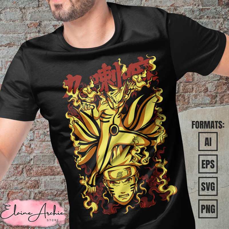 Premium Naruto x Kurama Anime Vector T-shirt Design Template.jpg
