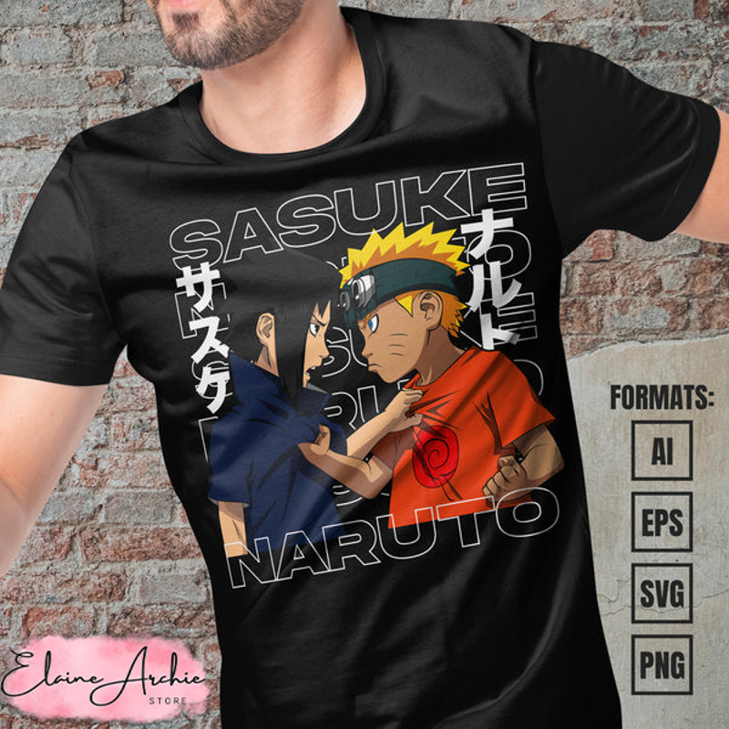 Premium Naruto x Sasuke Anime Vector T-shirt Design Template.jpg