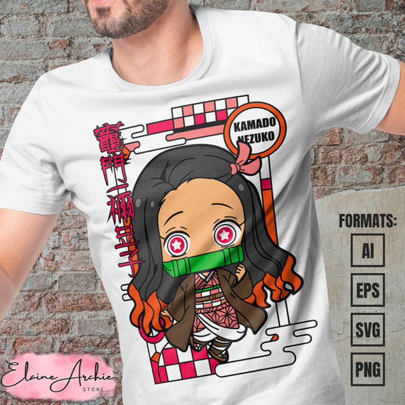 Premium Nezuko Kamado Chibi Demon Slayer Anime Vector T-shirt Design Template.jpg