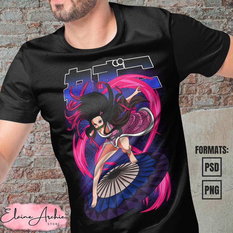 Premium Nezuko Kamado Demon Slayer Anime Vector T-shirt Design Template #3.jpg