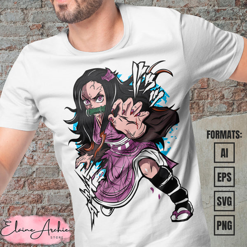 Premium Nezuko Kamado Demon Slayer Anime Vector T-shirt Design Template #5.jpg